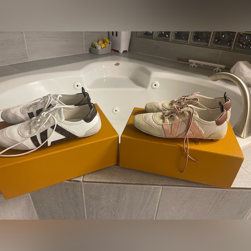 Louis Vuitton Women's Sneakers in White and Pink